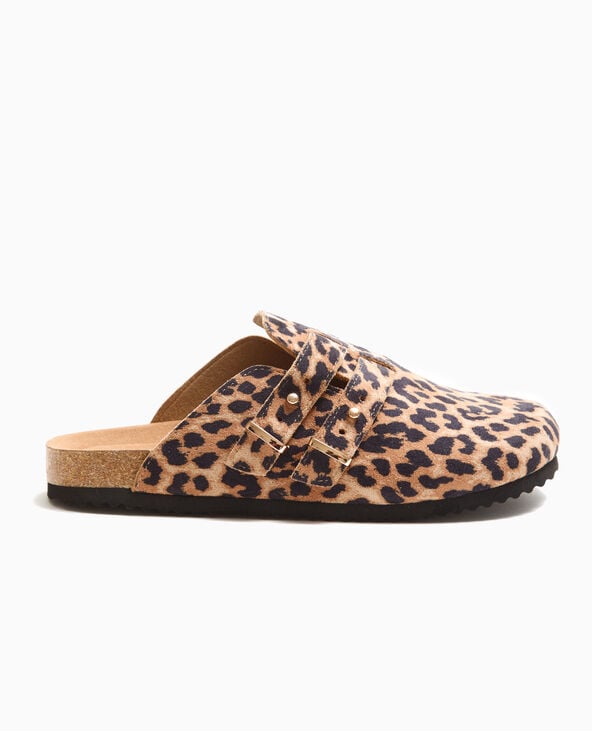 Pimkie Mules Sabots En Suédine Motif Léopard - Beige