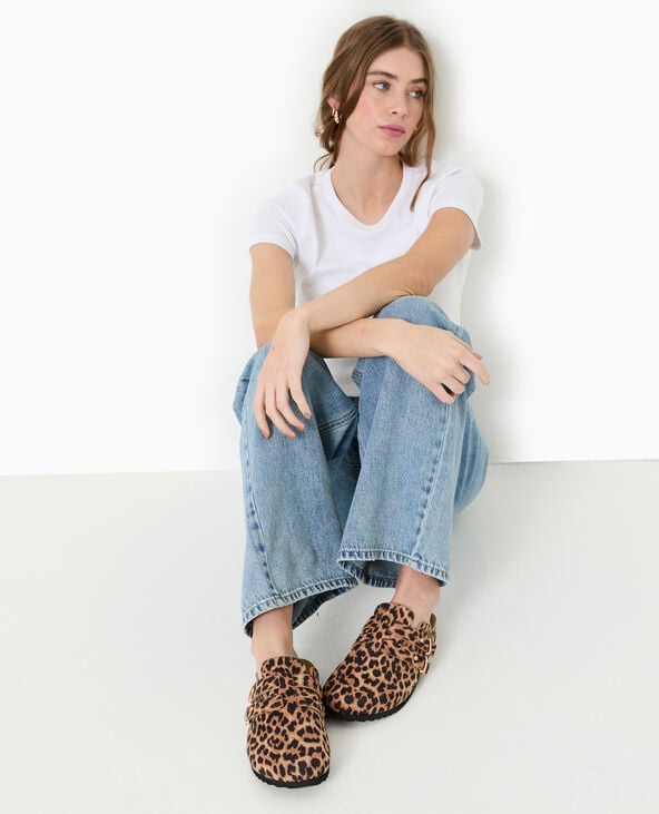 pimkie Mules sabots en suédine motif léopard - Beige