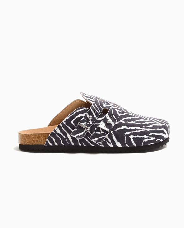 Pimkie Mules Sabots En Suédine Motif Zèbre - Noir
