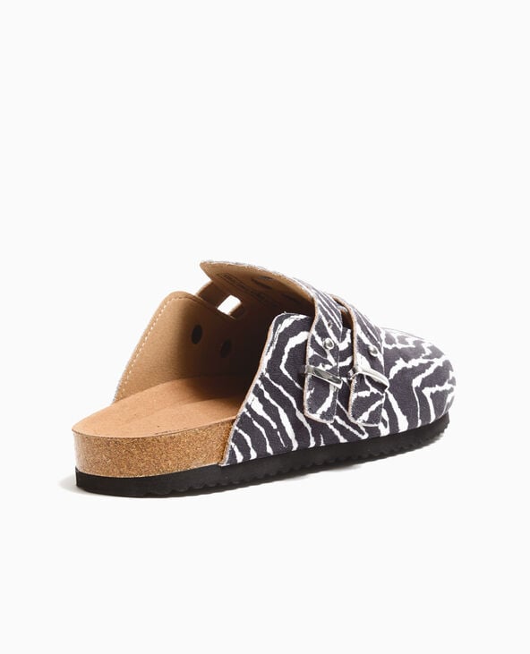 Pimkie Mules Sabots En Suédine Motif Zèbre - Noir