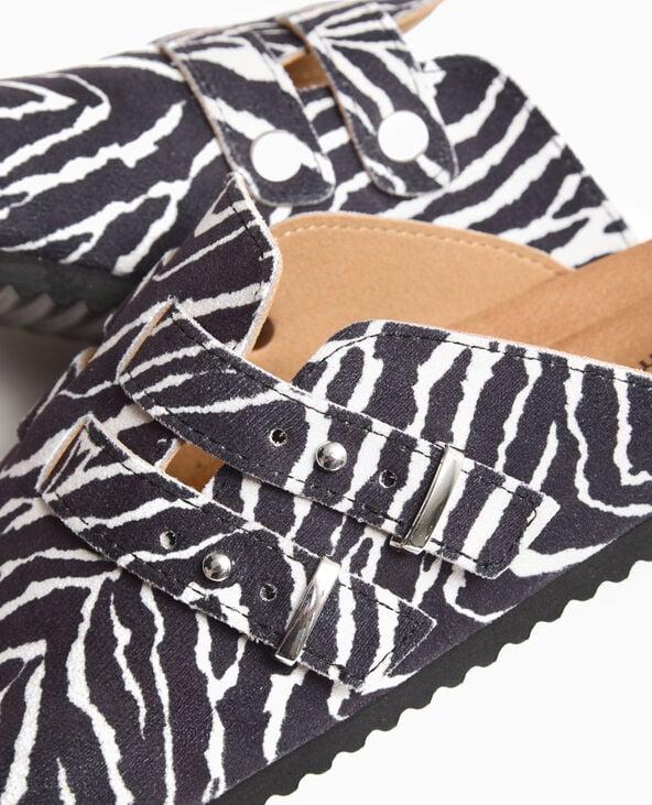 Pimkie Mules Sabots En Suédine Motif Zèbre - Noir