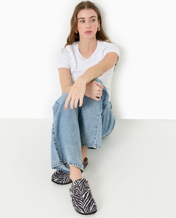 pimkie Mules sabots en suédine motif zèbre - Noir