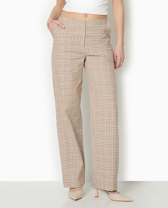 Pimkie Pantalon Droit à Carreaux - Beige