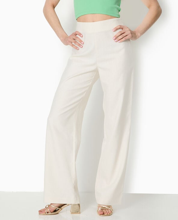 Pimkie Pantalon Droit Taille Haute Avec Lin - Blanc
