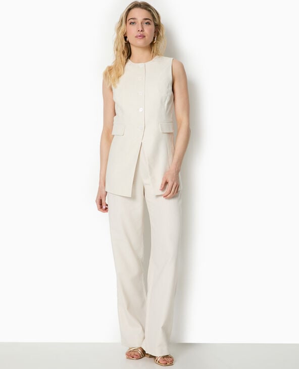 pimkie Pantalon droit taille haute avec lin - Blanc
