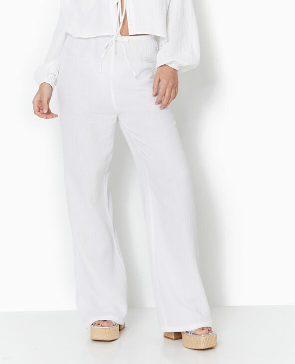 Pimkie Pantalon Large En Gaze De Coton - Blanc