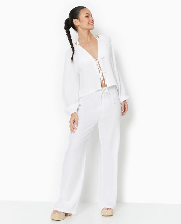 pimkie Pantalon large en gaze de coton - Blanc