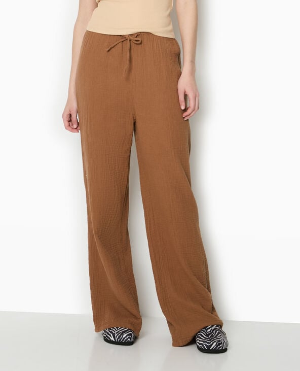 Pimkie Pantalon Large En Gaze De Coton - Marron