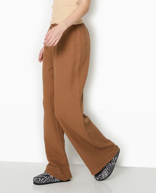pimkie Pantalon large en gaze de coton - Marron