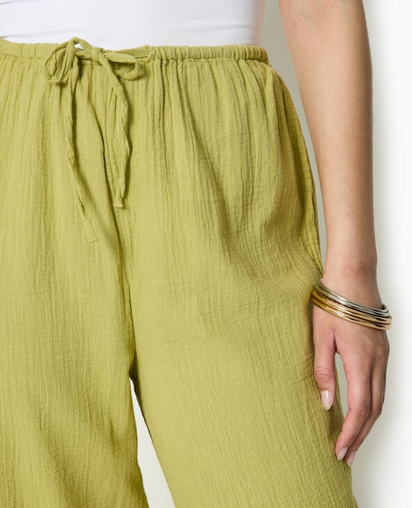 Pimkie Pantalon Large En Gaze De Coton - Vert Kaki