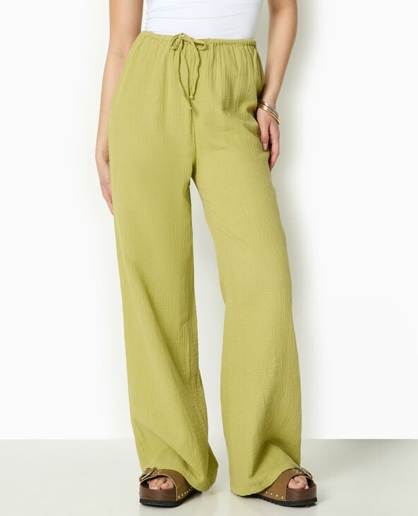 Pimkie Pantalon Large En Gaze De Coton - Vert Kaki