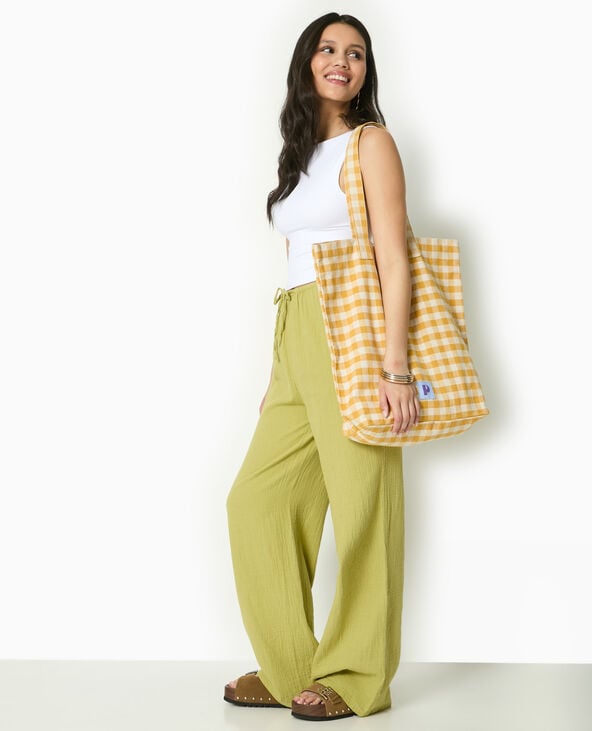 pimkie Pantalon large en gaze de coton - Vert kaki