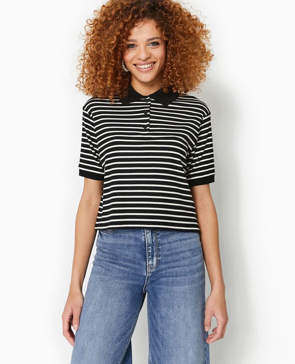 Pimkie Polo Court Rayé - Noir