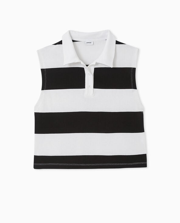Pimkie Polo Court Sans Manches Rayé - Noir