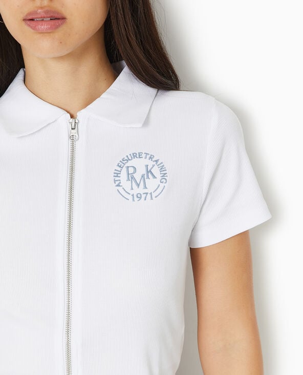 Pimkie Polo Zippé En Maille Côtelée - Blanc