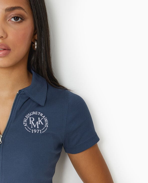 Pimkie Polo Zippé En Maille Côtelée - Bleu Marine