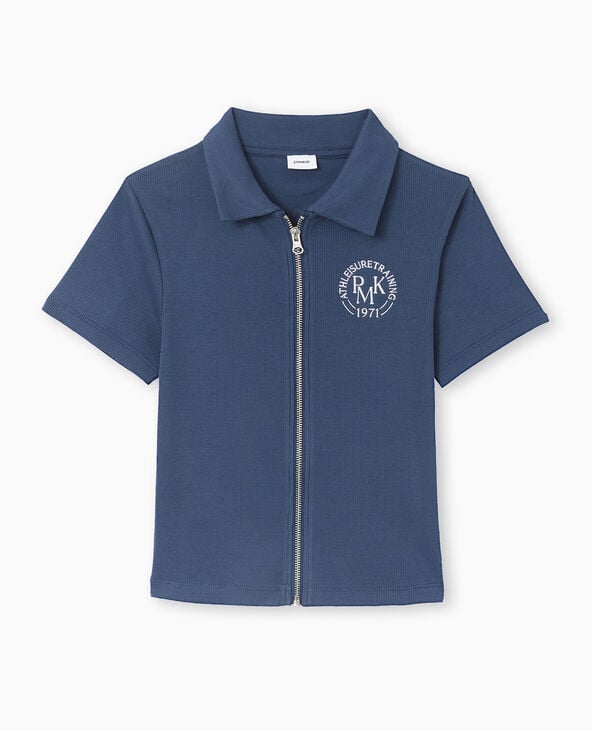 Pimkie Polo Zippé En Maille Côtelée - Bleu Marine