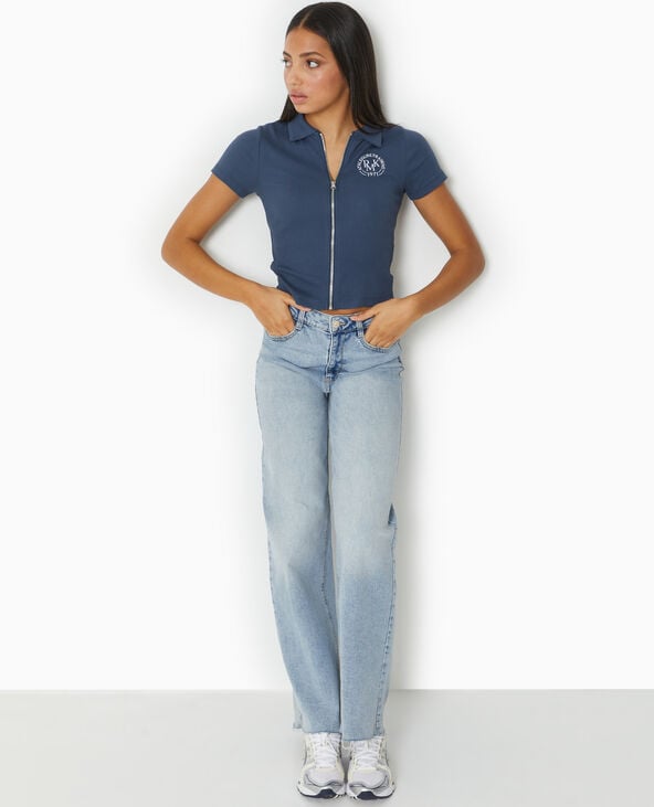 pimkie Polo zippé en maille côtelée - Bleu marine
