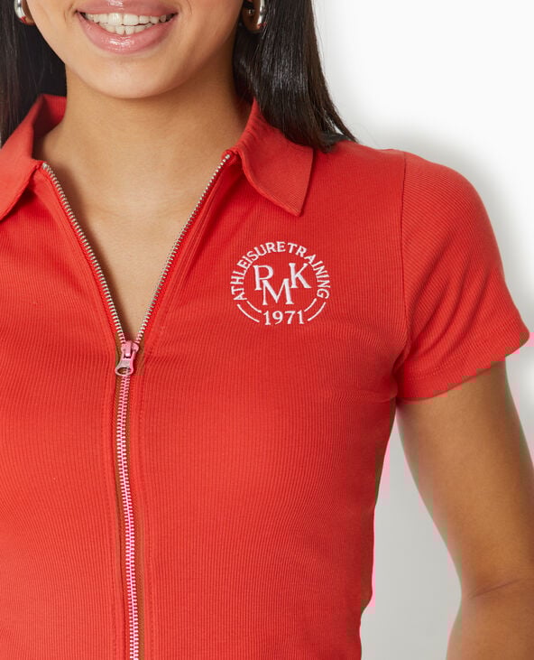 Pimkie Polo Zippé En Maille Côtelée - Rouge