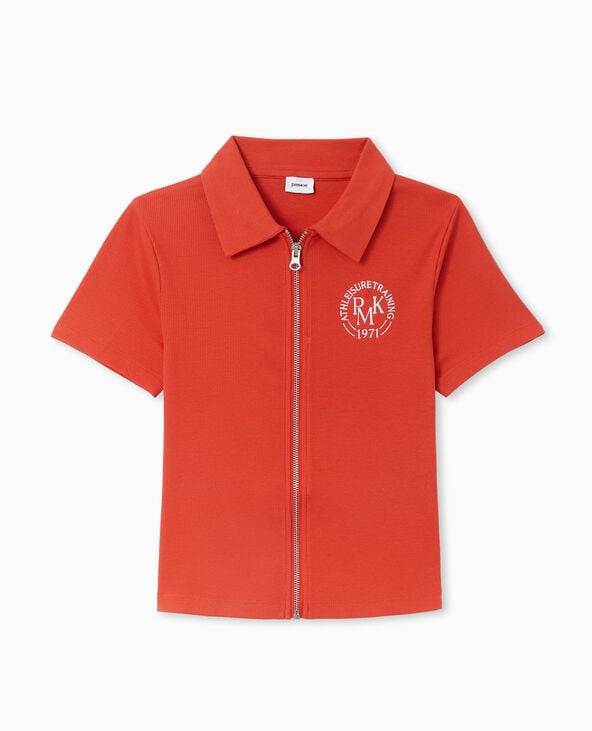Pimkie Polo Zippé En Maille Côtelée - Rouge