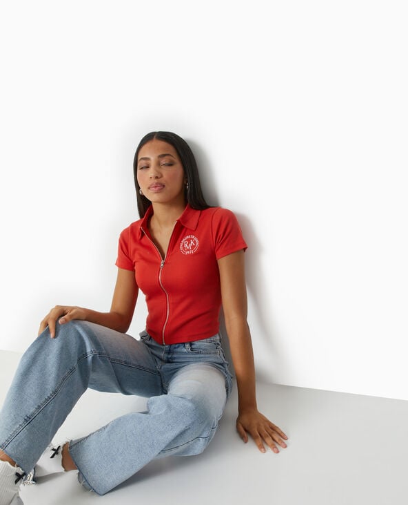 pimkie Polo zippé en maille côtelée - Rouge