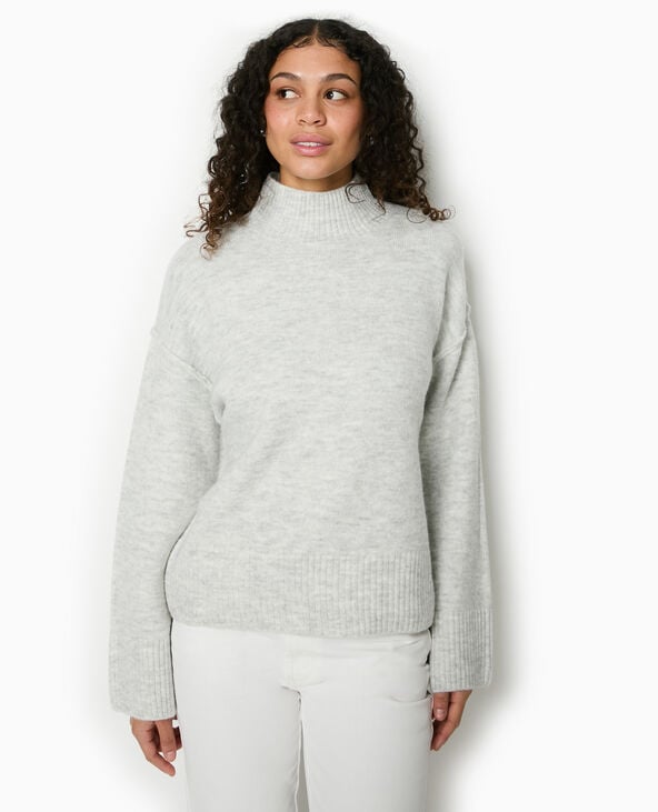 Pimkie Pull Col Montant Manches Larges - Gris Chiné