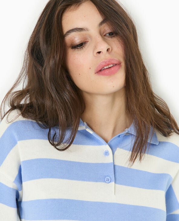 Pimkie Pull Col Polo En Maille Rayée - Bleu Marine
