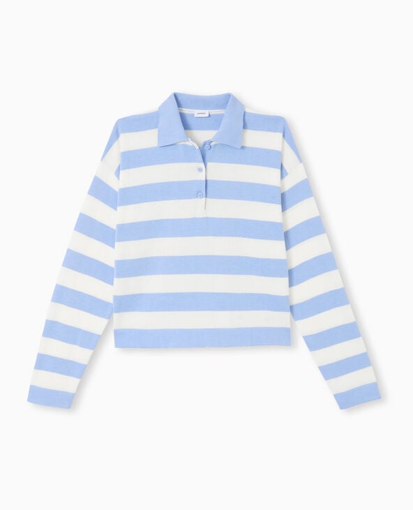 Pimkie Pull Col Polo En Maille Rayée - Bleu Marine