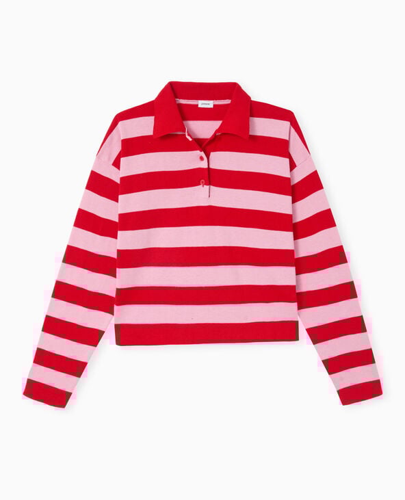 Pimkie Pull Col Polo En Maille Rayée - Rouge