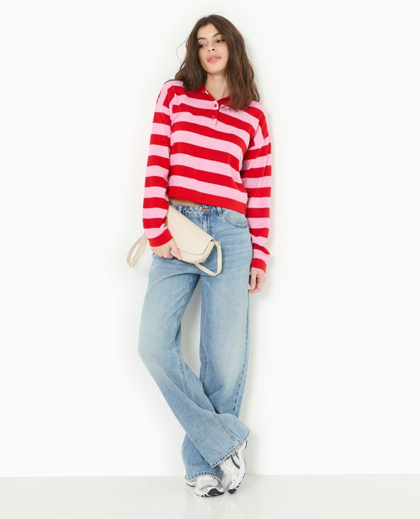 pimkie Pull col polo en maille rayée - Rouge
