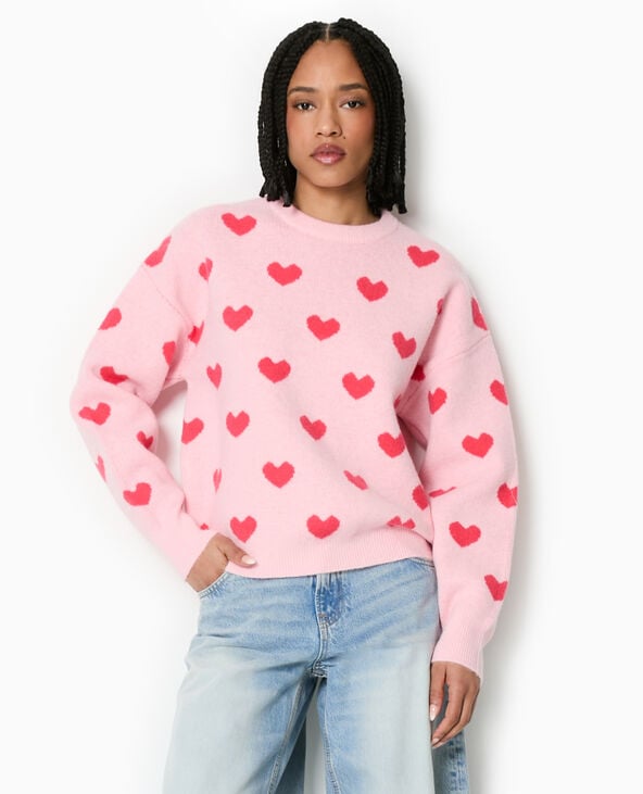 Pimkie Pull Col Rond Avec Cœurs - Rose