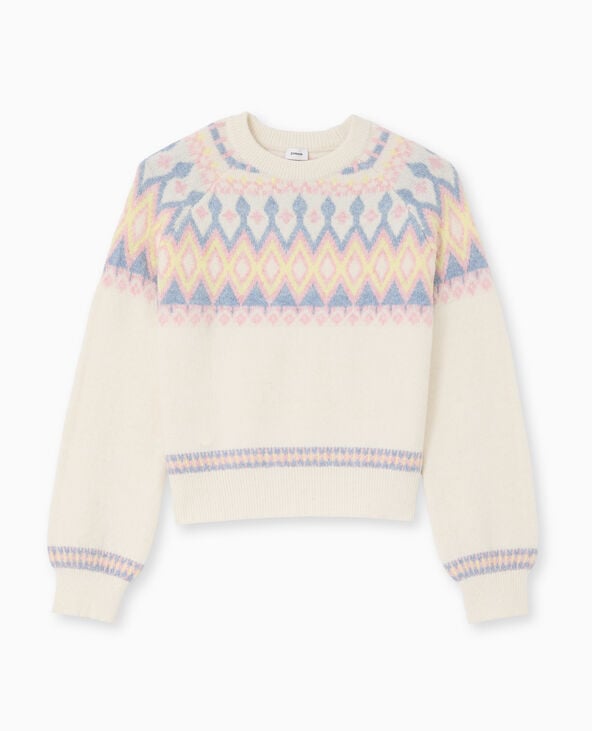 Pimkie Pull Col Rond Motif Jacquard - Blanc