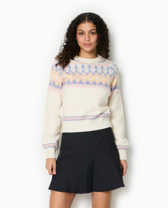 Pimkie Pull Col Rond Motif Jacquard - Blanc
