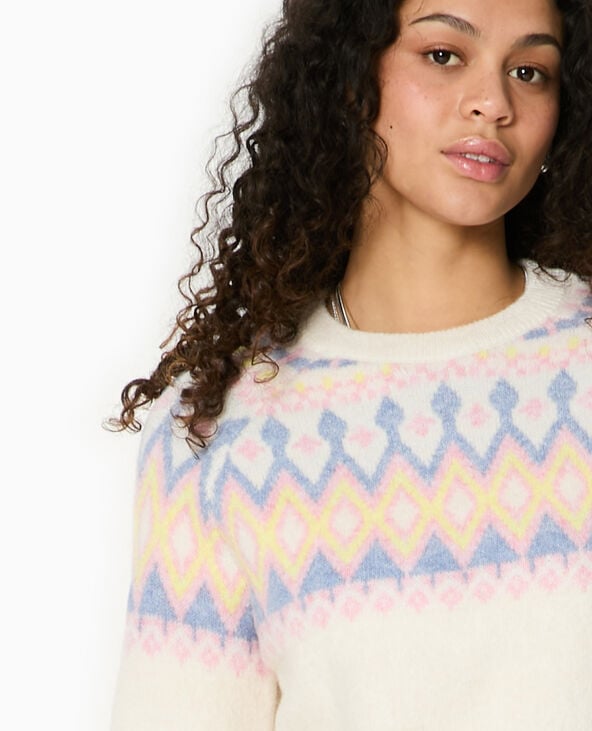 pimkie Pull col rond motif jacquard - Blanc