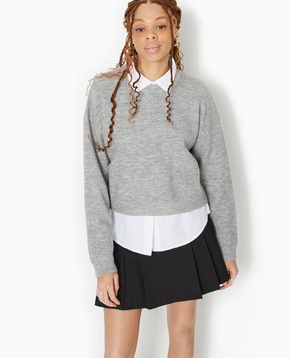Pimkie Pull Court En Maille - Gris Chiné