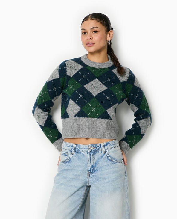 Pimkie Pull Court Motif Losanges - Gris Chiné