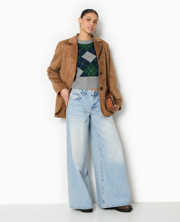 pimkie Pull court motif losanges - Gris chiné