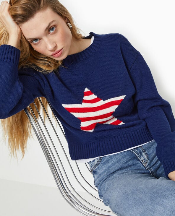 Pimkie Pull En Maille Avec étoile - Bleu Marine