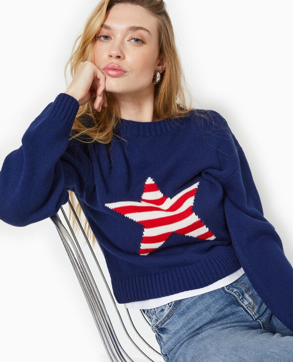 Pimkie Pull En Maille Avec étoile - Bleu Marine