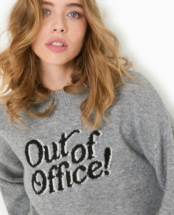 Pimkie Pull En Maille Avec Message - Gris Chiné