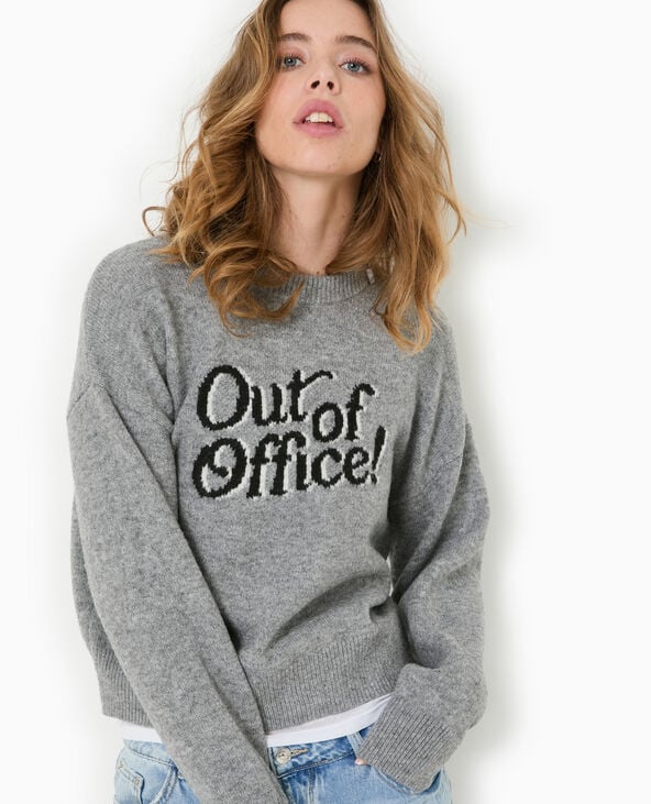 Pimkie Pull En Maille Avec Message - Gris Chiné
