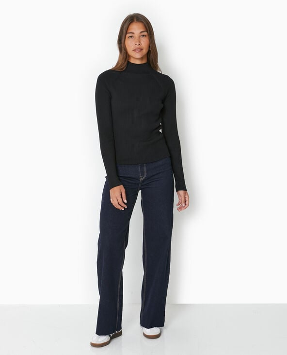 Pimkie Pull Fin En Maille Côtelée Col Montant - Noir