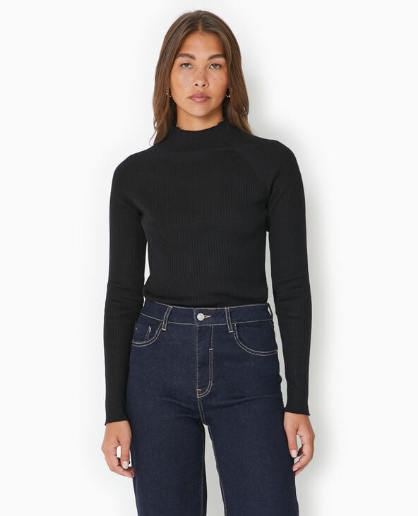 Pimkie Pull Fin En Maille Côtelée Col Montant - Noir