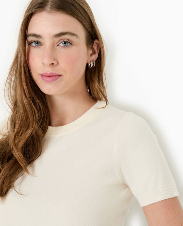 Pimkie Pull Manches Courtes En Maille Fine - Blanc