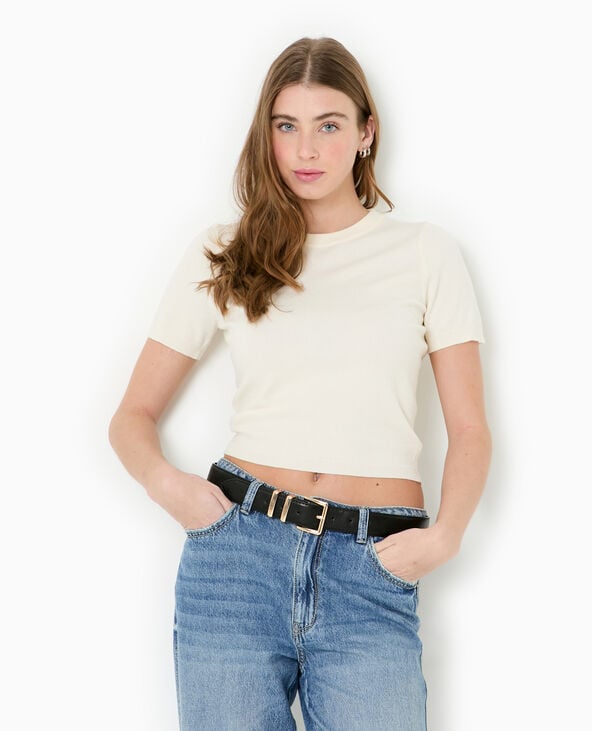 Pimkie Pull Manches Courtes En Maille Fine - Blanc