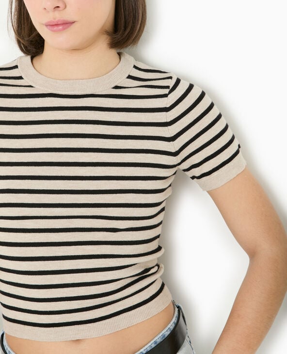 Pimkie Pull Manches Courtes En Maille Fine - Écru