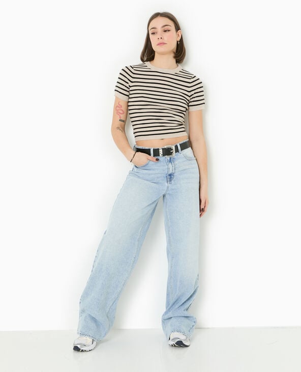 Pimkie Pull Manches Courtes En Maille Fine - Écru