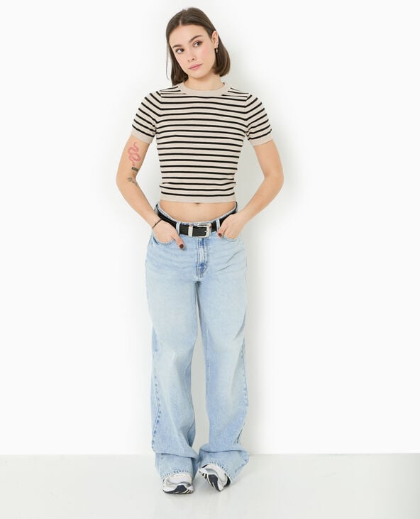 pimkie Pull manches courtes en maille fine - Écru