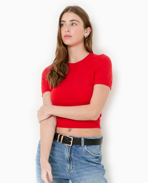 Pimkie Pull Manches Courtes En Maille Fine - Rouge