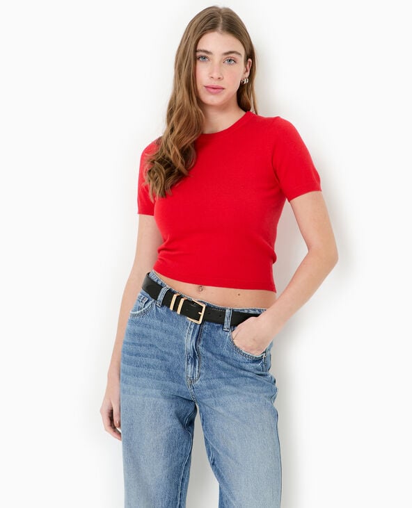 Pimkie Pull Manches Courtes En Maille Fine - Rouge